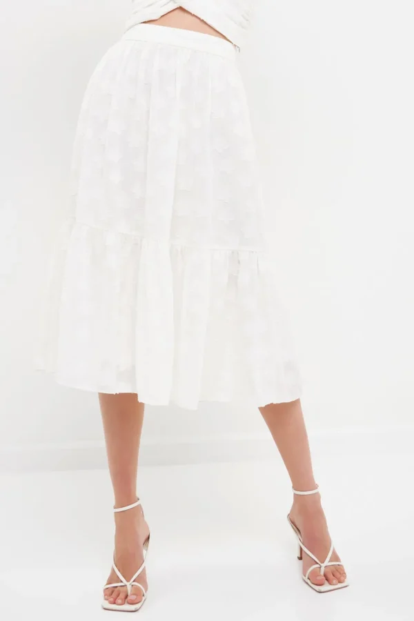 FREE THE ROSES Skirts | Tops*- Floral Embroidered Tiered Skirt WHITE