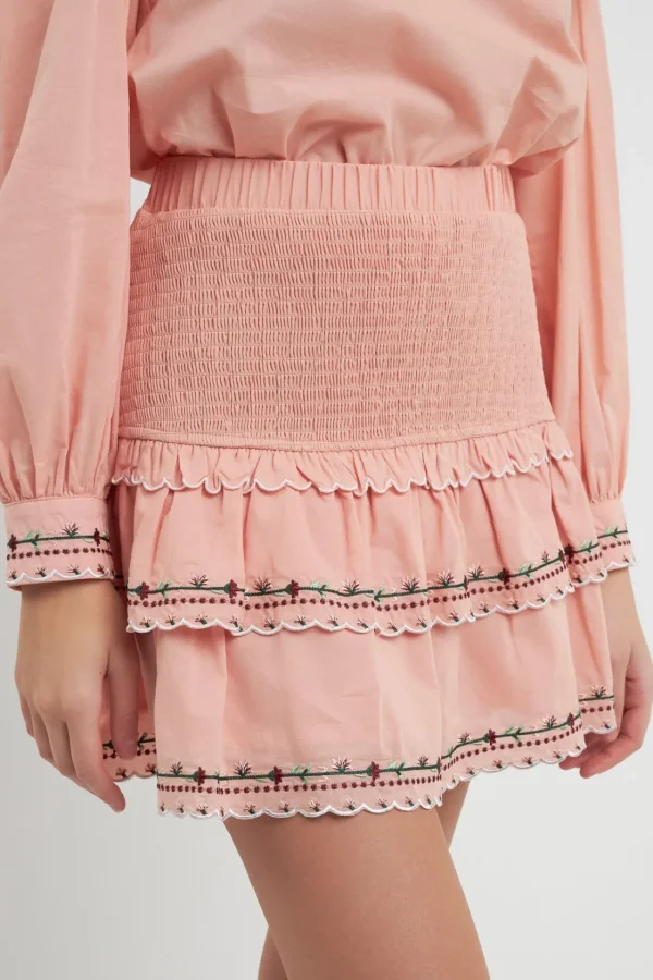 FREE THE ROSES Skirts | Tops*- Floral Embroidered Smocked Mini Skirt DUSTYPINK