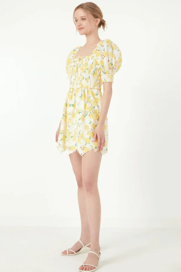 FREE THE ROSES Tops*- Floral Embroidery Mini Dress YELLOWMULTI