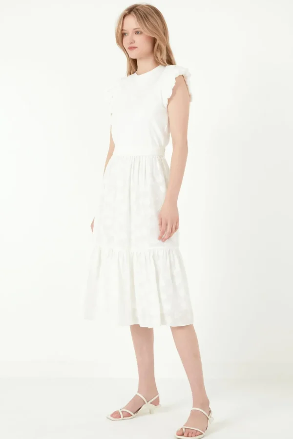 FREE THE ROSES Skirts | Tops*- Floral Embroidered Tiered Skirt WHITE