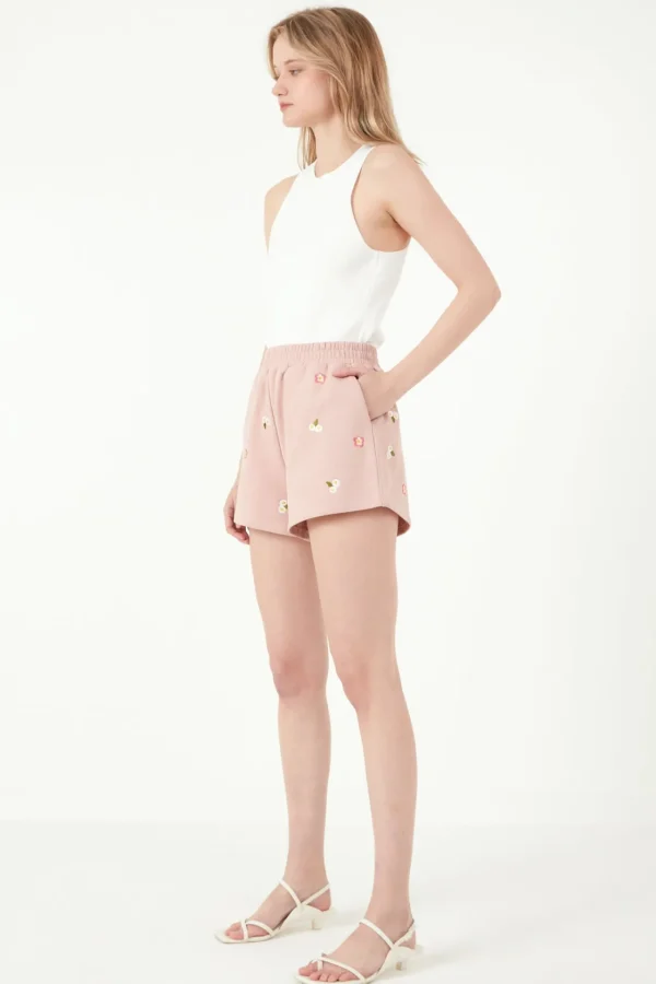 FREE THE ROSES Shorts & Skorts | Tops*- Floral Embroidered Shorts PINK