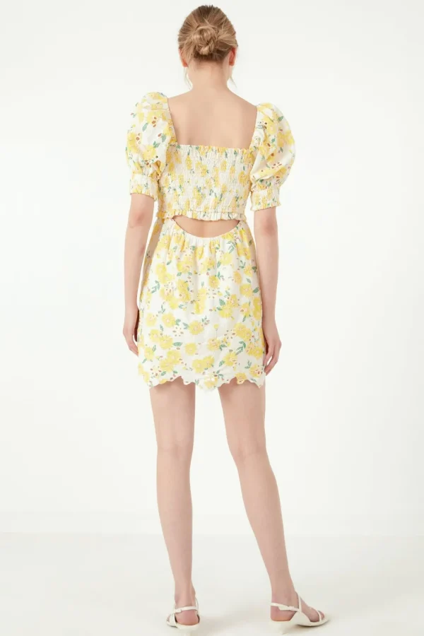 FREE THE ROSES Tops*- Floral Embroidery Mini Dress YELLOWMULTI