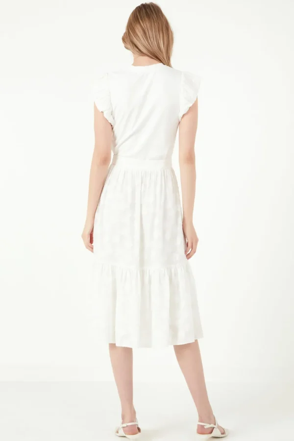 FREE THE ROSES Skirts | Tops*- Floral Embroidered Tiered Skirt WHITE