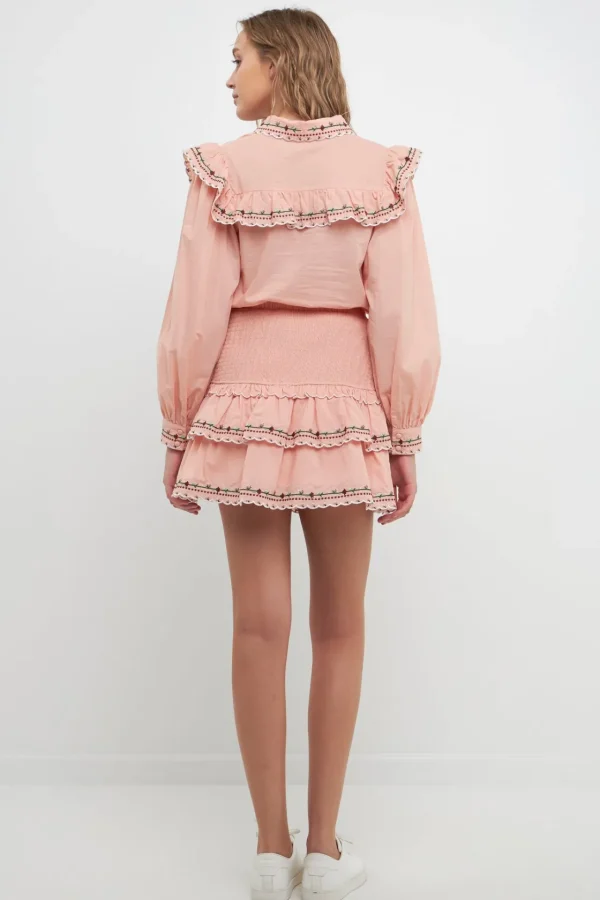 FREE THE ROSES Skirts | Tops*- Floral Embroidered Smocked Mini Skirt DUSTYPINK