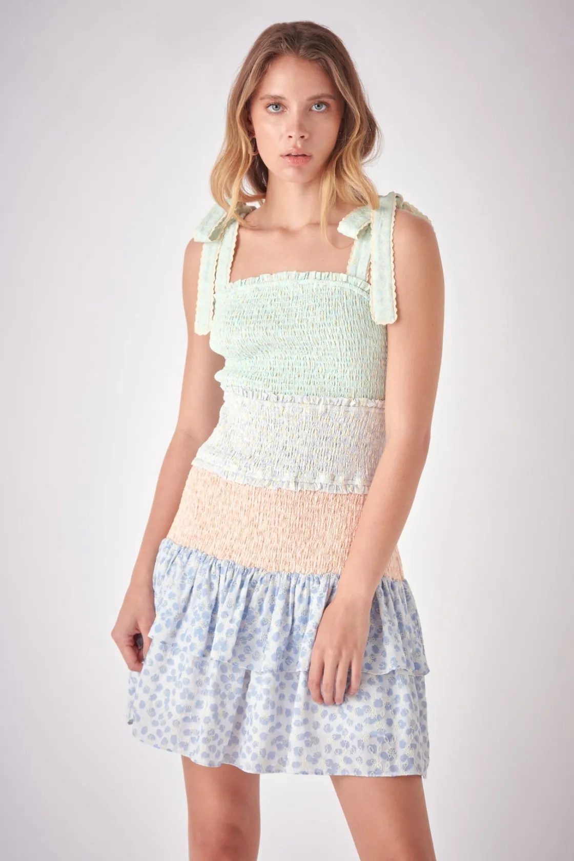 free_the_roses___floral_e_3-2.webp FREE THE ROSES Tops*- Floral Embroidery Colorblock Mini Dress MULTI