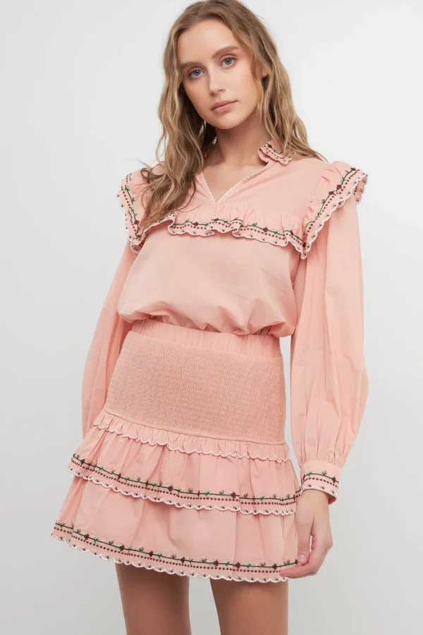 FREE THE ROSES Skirts | Tops*- Floral Embroidered Smocked Mini Skirt DUSTYPINK