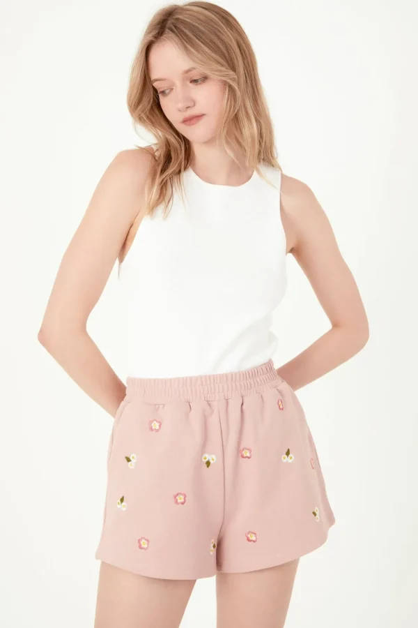 FREE THE ROSES Shorts & Skorts | Tops*- Floral Embroidered Shorts PINK