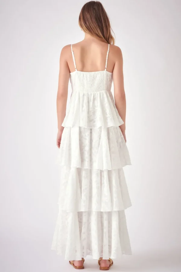 FREE THE ROSES White Dresses | Tops*- Floral Jacquard Tiered Maxi Dress WHITE