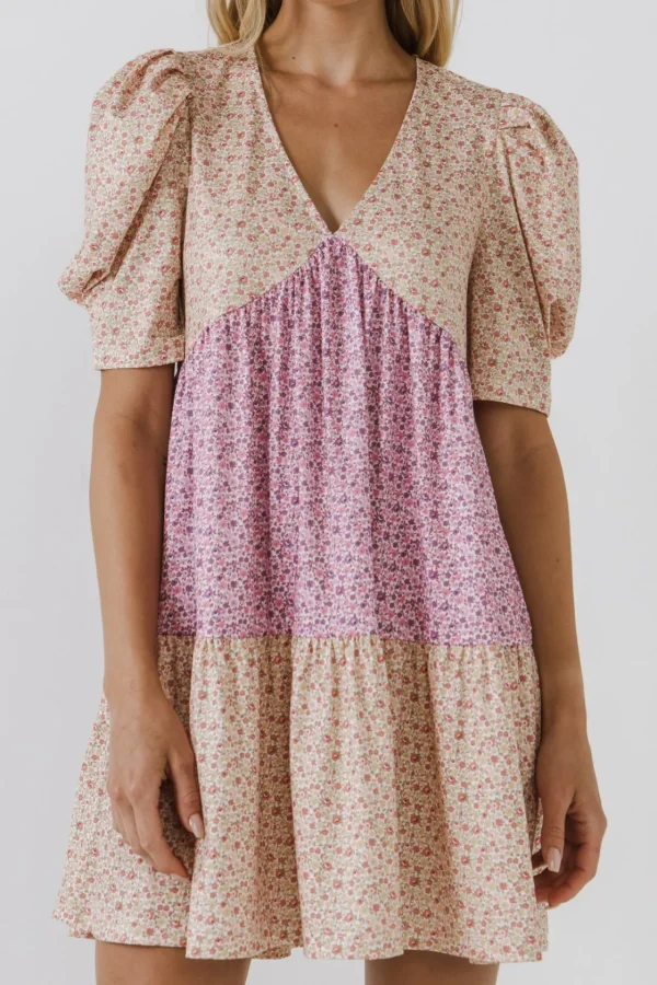 FREE THE ROSES Tops*- Floral Knit Mini Dress MULTI