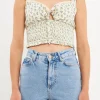 FREE THE ROSES Matching Sets*- Floral Lace Trim Smocked Top IVORY/BLUE