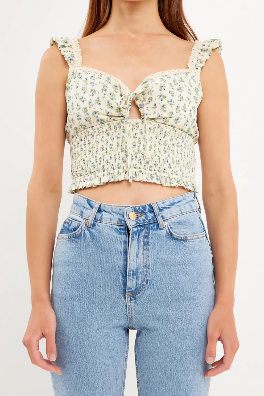 free_the_roses___floral_l_0-2.webp FREE THE ROSES Matching Sets*- Floral Lace Trim Smocked Top IVORY/BLUE