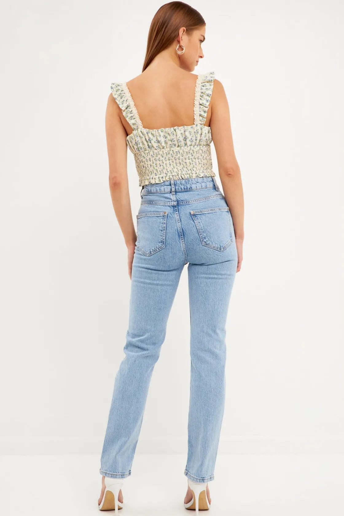 free_the_roses___floral_l_2-2.webp FREE THE ROSES Matching Sets*- Floral Lace Trim Smocked Top IVORY/BLUE