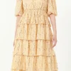 FREE THE ROSES Tops*- Floral Midi Dress LIGHTYELLOW