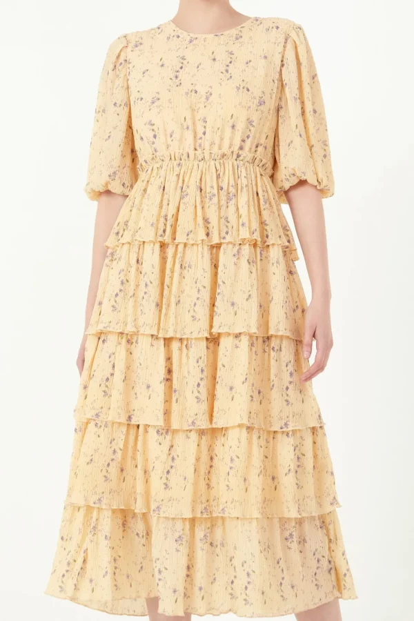 FREE THE ROSES Tops*- Floral Midi Dress LIGHTYELLOW