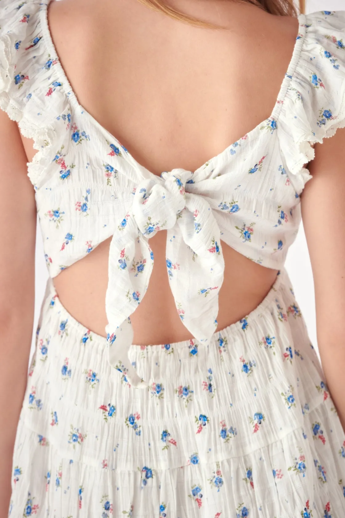 free_the_roses___floral_m_0.webp FREE THE ROSES Tops*- Floral Mini Dress with Back Tie Detail WHITEMULTI