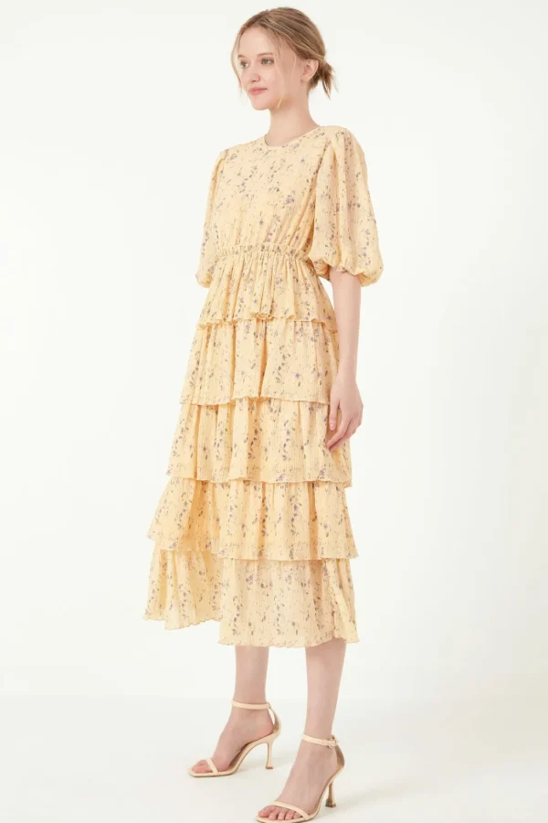 FREE THE ROSES Tops*- Floral Midi Dress LIGHTYELLOW