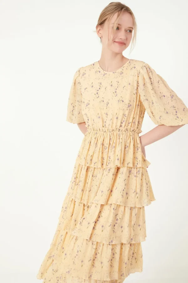 FREE THE ROSES Tops*- Floral Midi Dress LIGHTYELLOW