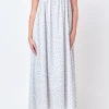 FREE THE ROSES Tops*- Floral Print with Embroidery Maxi Dress BLUE/WHITE