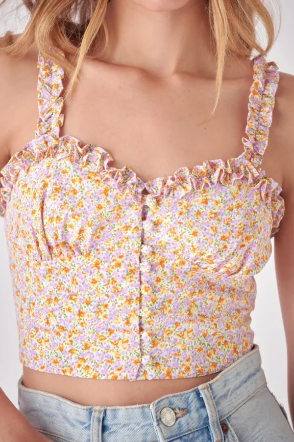 FREE THE ROSES Tops*- Floral Print Cropped Top LILACMULTI