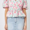 FREE THE ROSES Tops*- Floral Puff Sleeve Top PINKMULTI