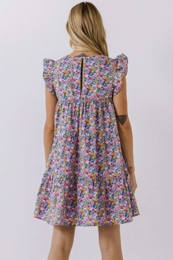 FREE THE ROSES Tops*- Floral Print Babydoll Dress LILAC
