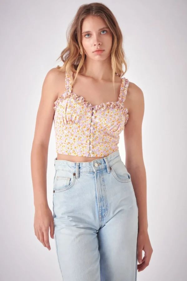 FREE THE ROSES Tops*- Floral Print Cropped Top LILACMULTI
