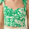 FREE THE ROSES Tops*- Floral Ruched Bow Tie Top GREEN
