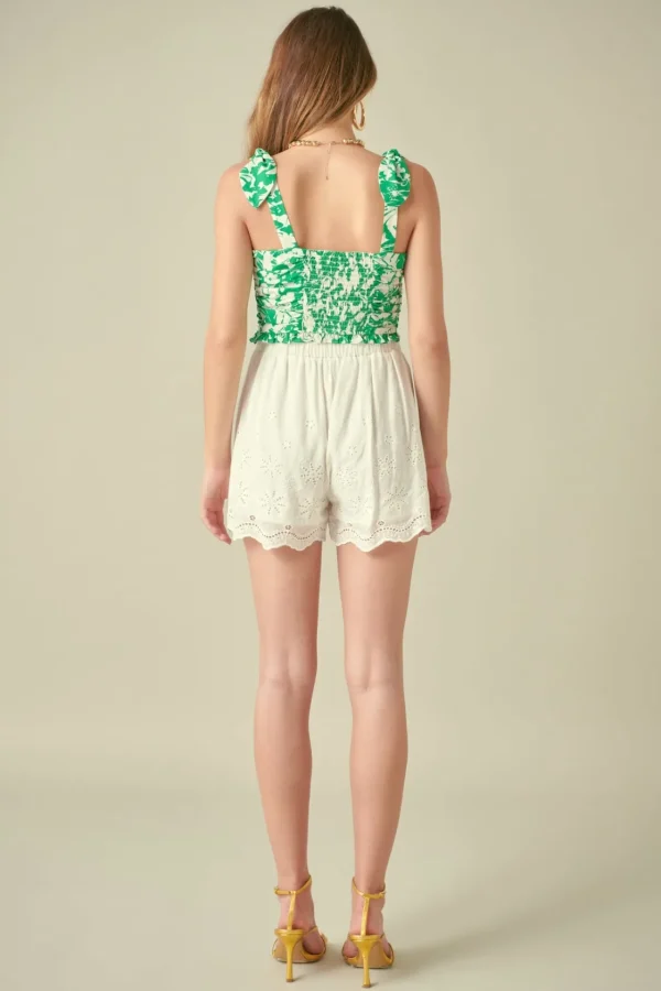 FREE THE ROSES Tops*- Floral Ruched Bow Tie Top GREEN
