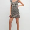 FREE THE ROSES Print Takeaway | Floral Dresses*- Floral Smocked Mini Dress BLACKMULTI