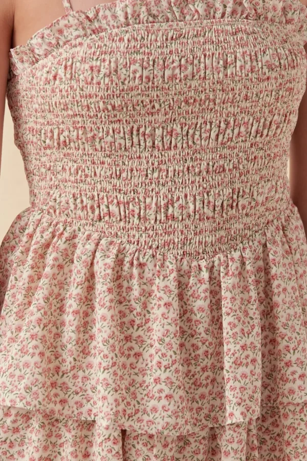 FREE THE ROSES Boho Dresses | Tops*- Floral Smocked Multi Tiered Maxi IVORY