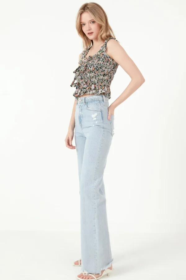 FREE THE ROSES Tops*- Floral Smocked Top BLACKMULTI
