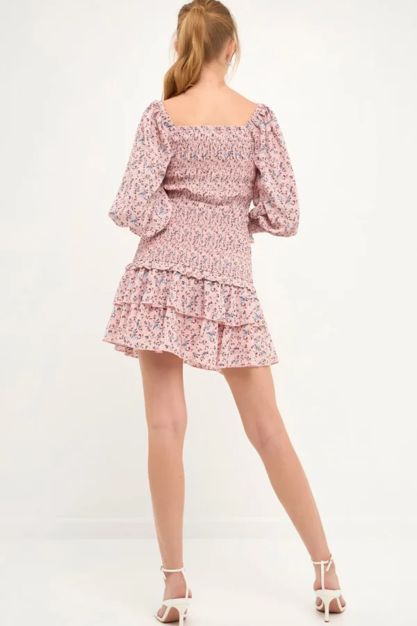 FREE THE ROSES Tops*- Floral Smocked Long Sleeve Top PINK