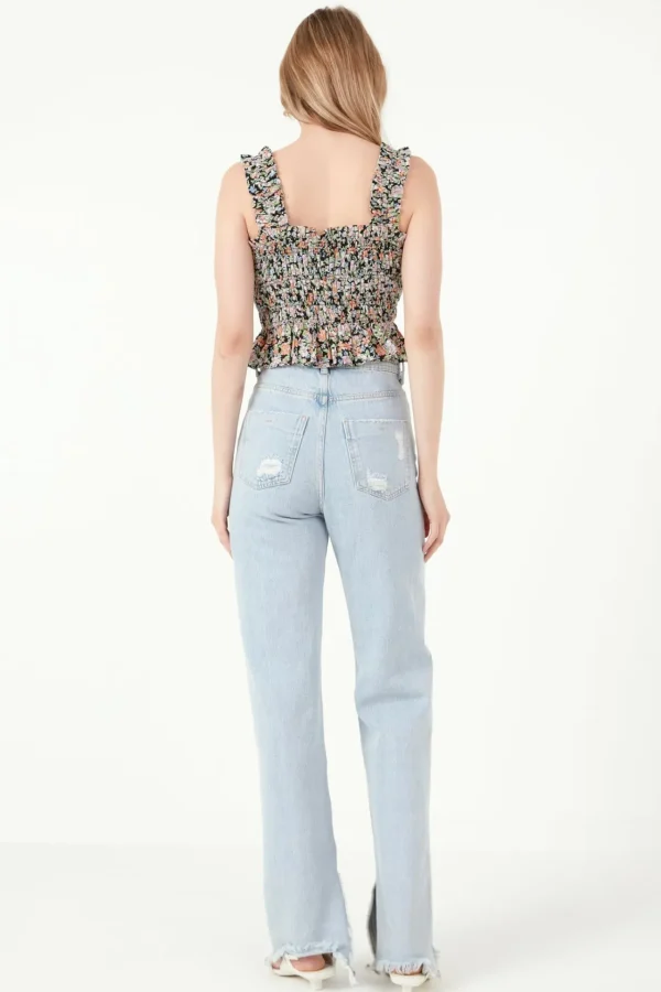 FREE THE ROSES Tops*- Floral Smocked Top BLACKMULTI