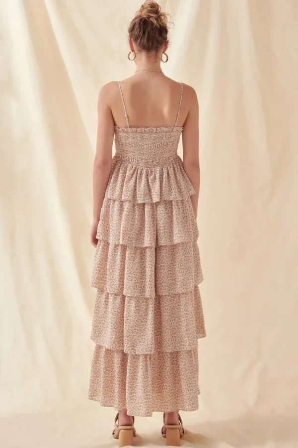 FREE THE ROSES Boho Dresses | Tops*- Floral Smocked Multi Tiered Maxi IVORY