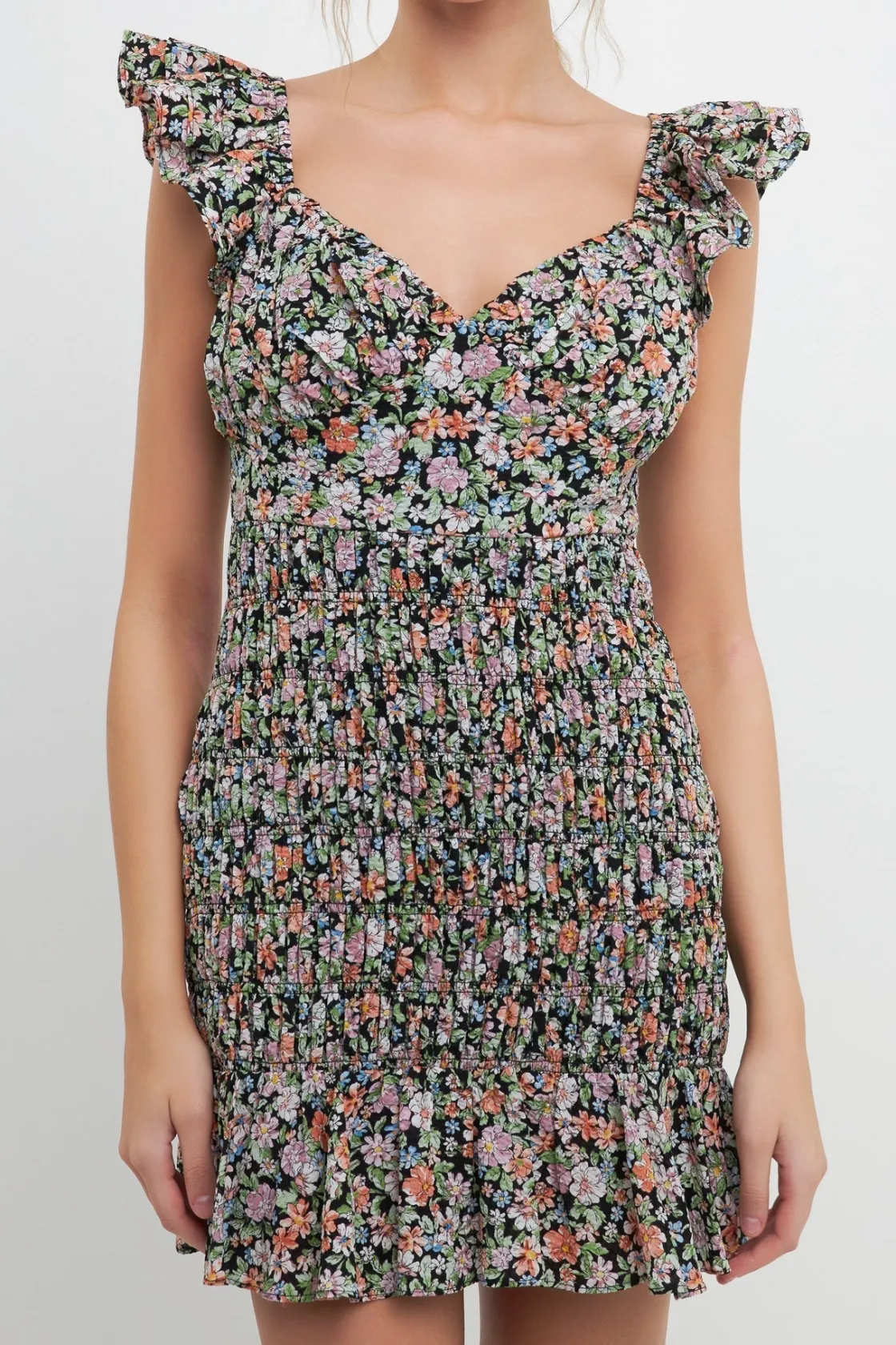 free_the_roses___floral_s_3-3.webp FREE THE ROSES Print Takeaway | Floral Dresses*- Floral Smocked Mini Dress BLACKMULTI