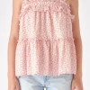 FREE THE ROSES Tops*- Floral Textured Flounce Top PINK