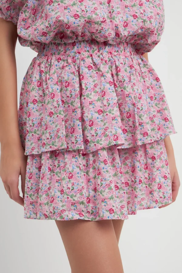 FREE THE ROSES Matching Sets | Skirts*- Floral Tiered Mini Skirt PINKMULTI
