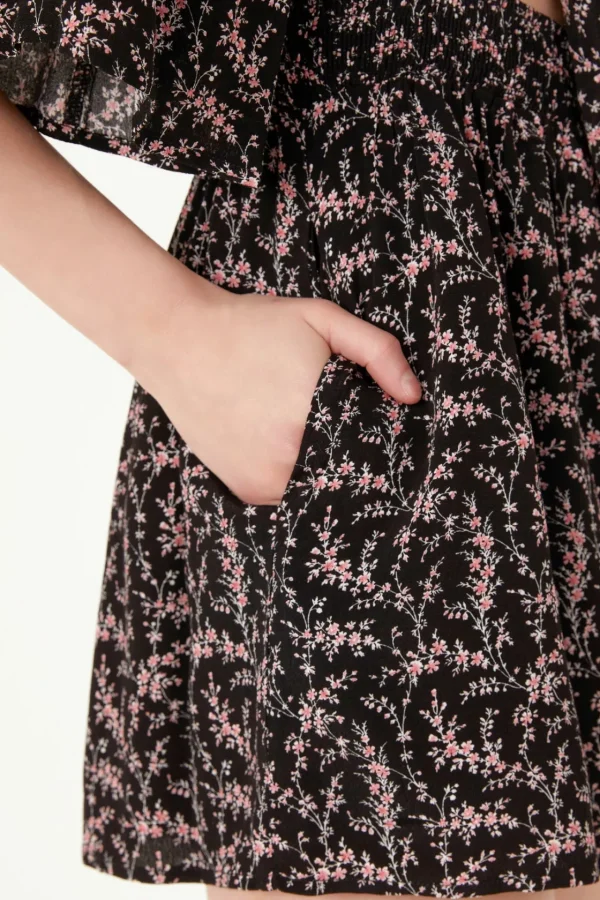 FREE THE ROSES Tops*- Floral Tied Detail Romper BLACKMULTI