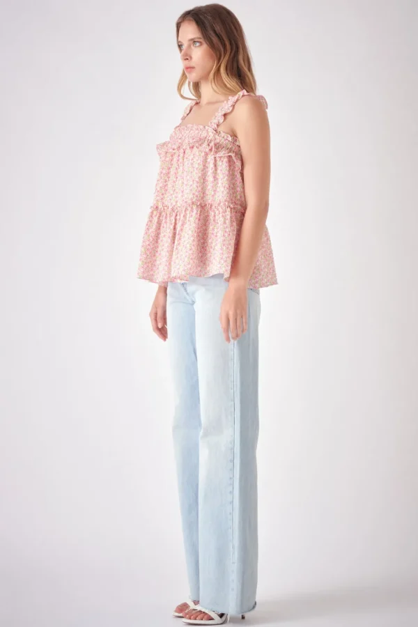 FREE THE ROSES Tops*- Floral Textured Flounce Top PINK