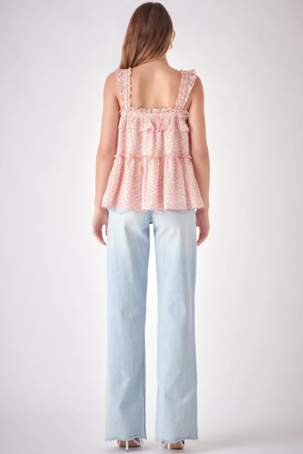 FREE THE ROSES Tops*- Floral Textured Flounce Top PINK
