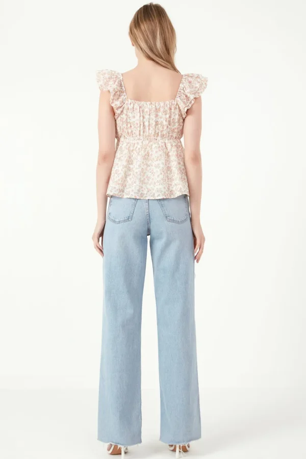 FREE THE ROSES Tops*- Floral Top With Ruffle Detail