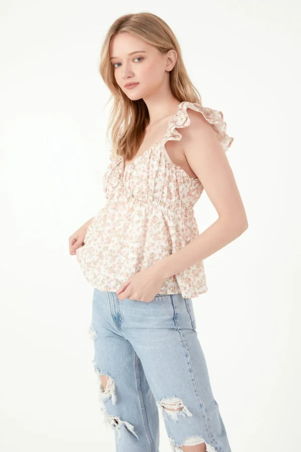 FREE THE ROSES Tops*- Floral Top With Ruffle Detail