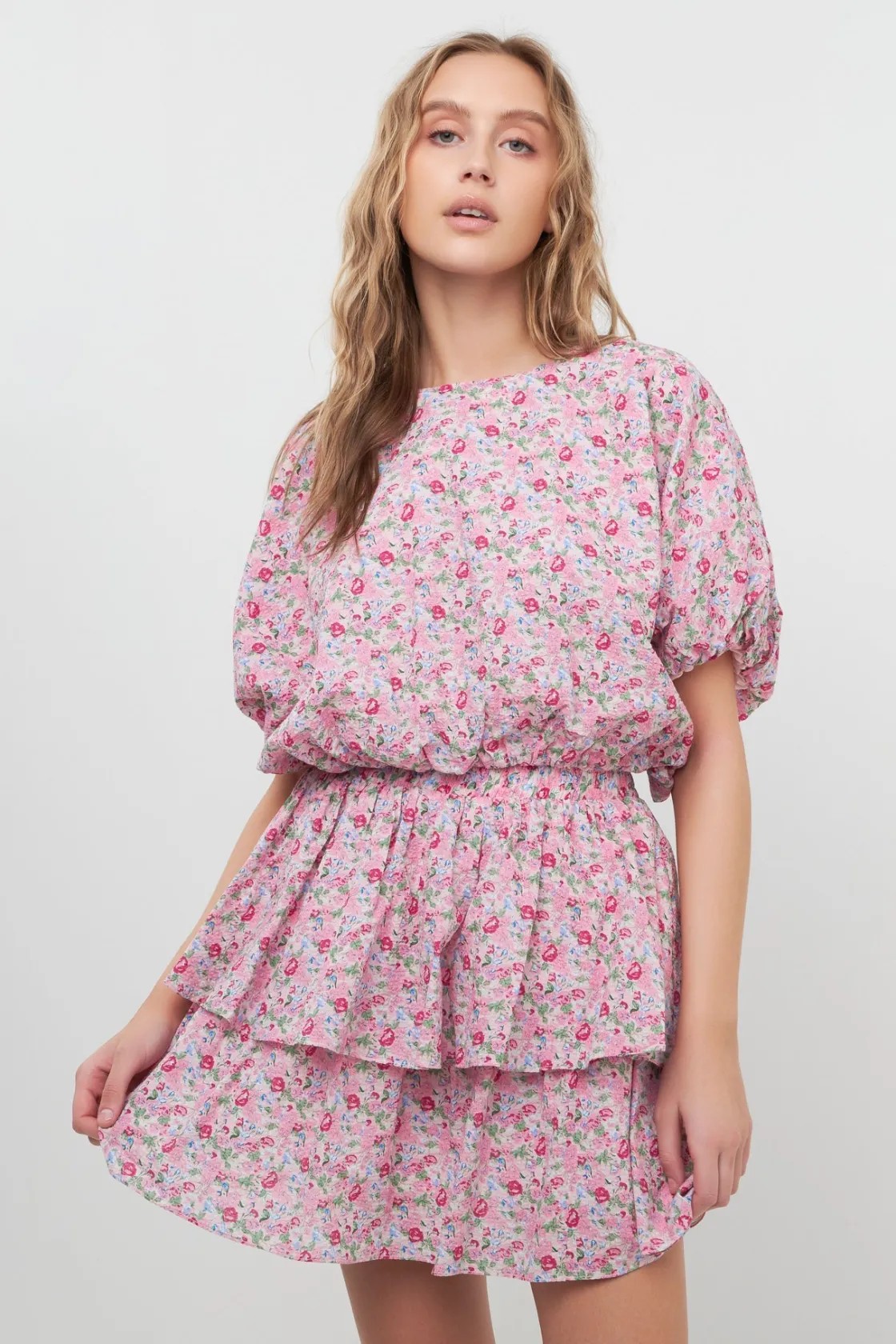 free_the_roses___floral_t_3-3.webp FREE THE ROSES Matching Sets | Skirts*- Floral Tiered Mini Skirt PINKMULTI