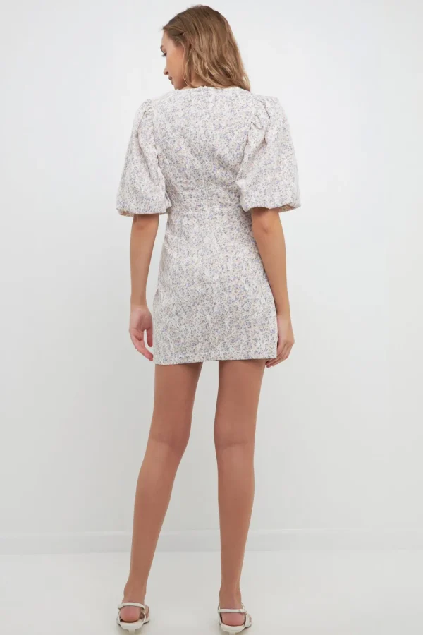 FREE THE ROSES Lace Dresses | Tops*- Flroal Balloon Sleeve Dress with Lace Texture CREAMMULTI