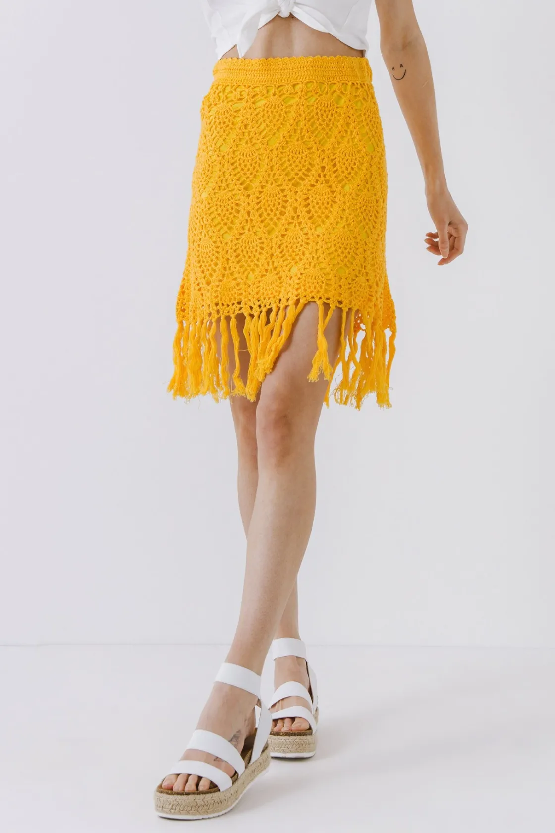 free_the_roses___fringed__0.webp FREE THE ROSES Skirts | Tops*- Fringed Hem Crochet Skirt LEMONADE