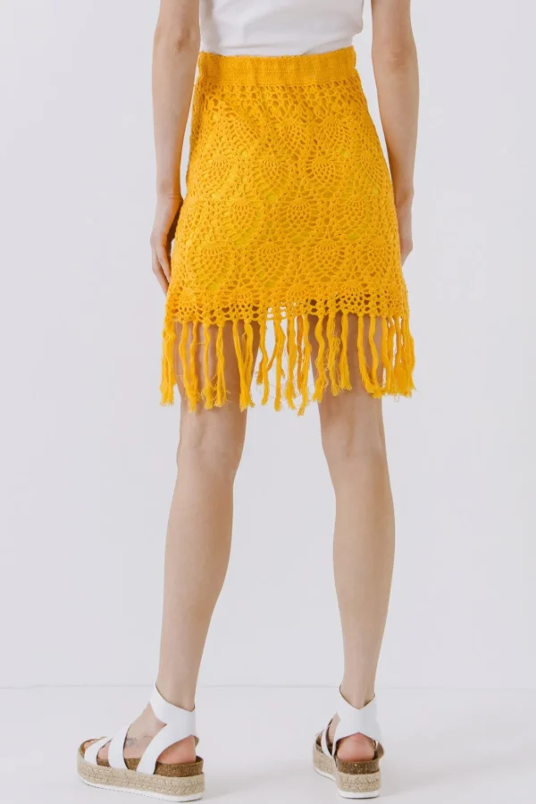 FREE THE ROSES Skirts | Tops*- Fringed Hem Crochet Skirt LEMONADE