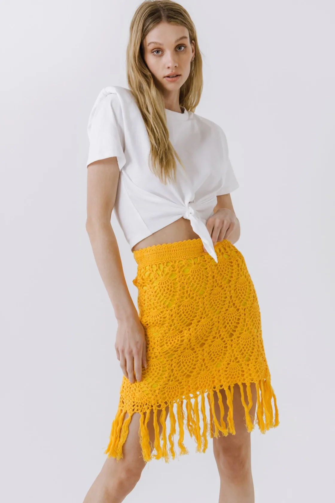 free_the_roses___fringed__3.webp FREE THE ROSES Skirts | Tops*- Fringed Hem Crochet Skirt LEMONADE