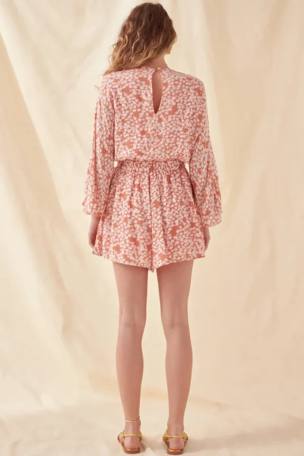 FREE THE ROSES Tops*- Front Spaghetti Romper CORAL