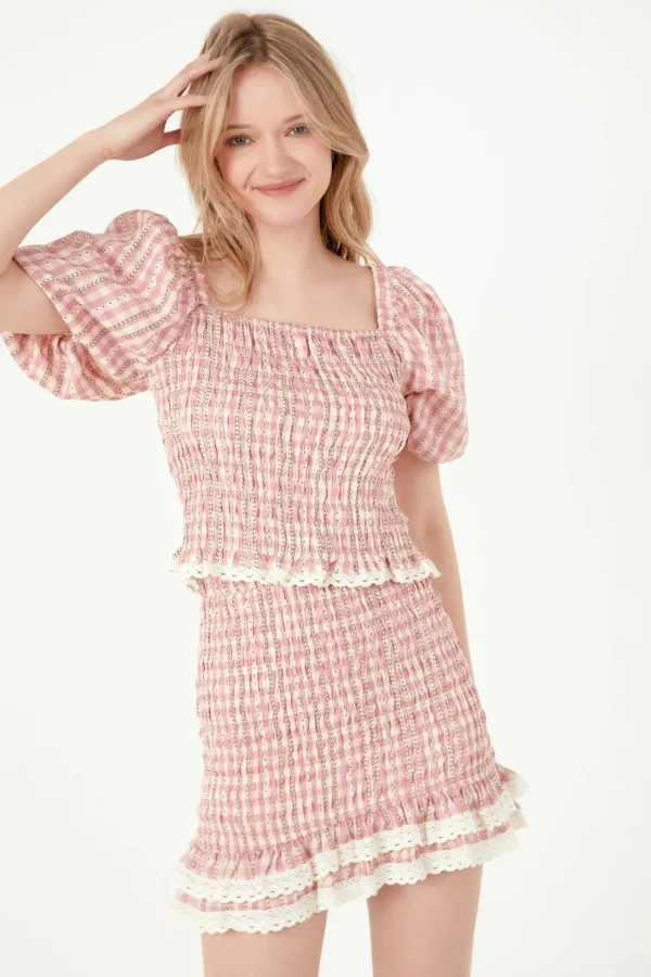FREE THE ROSES Skirts | Tops*- Gingham Smocked Skirt