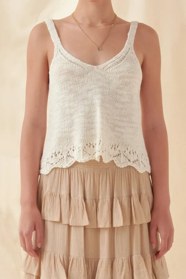 FREE THE ROSES Tops*- Knitted Scalloped Crop Top IVORY